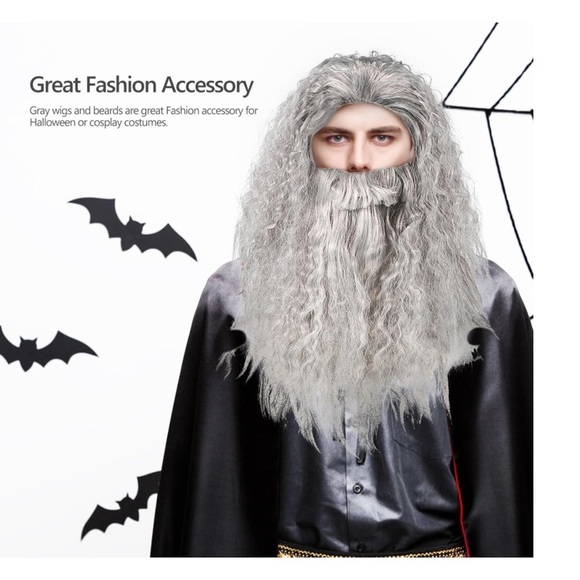 New Skeleton Grey Wig & Beard Set - Picture 2 of 14